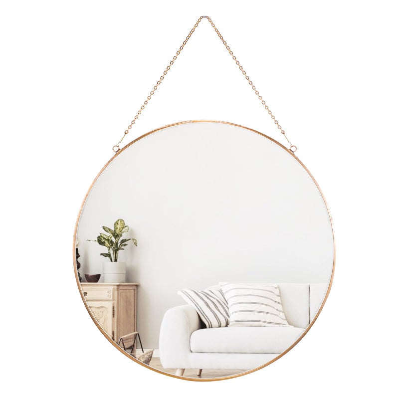 Dahey 11.8-inch Small Hanging Circle Mirror Wall Decor Gold Round Mirror with Hanging Chain for Living Room Bathroom Bedroom Dorm College Office, Gold - Image 1